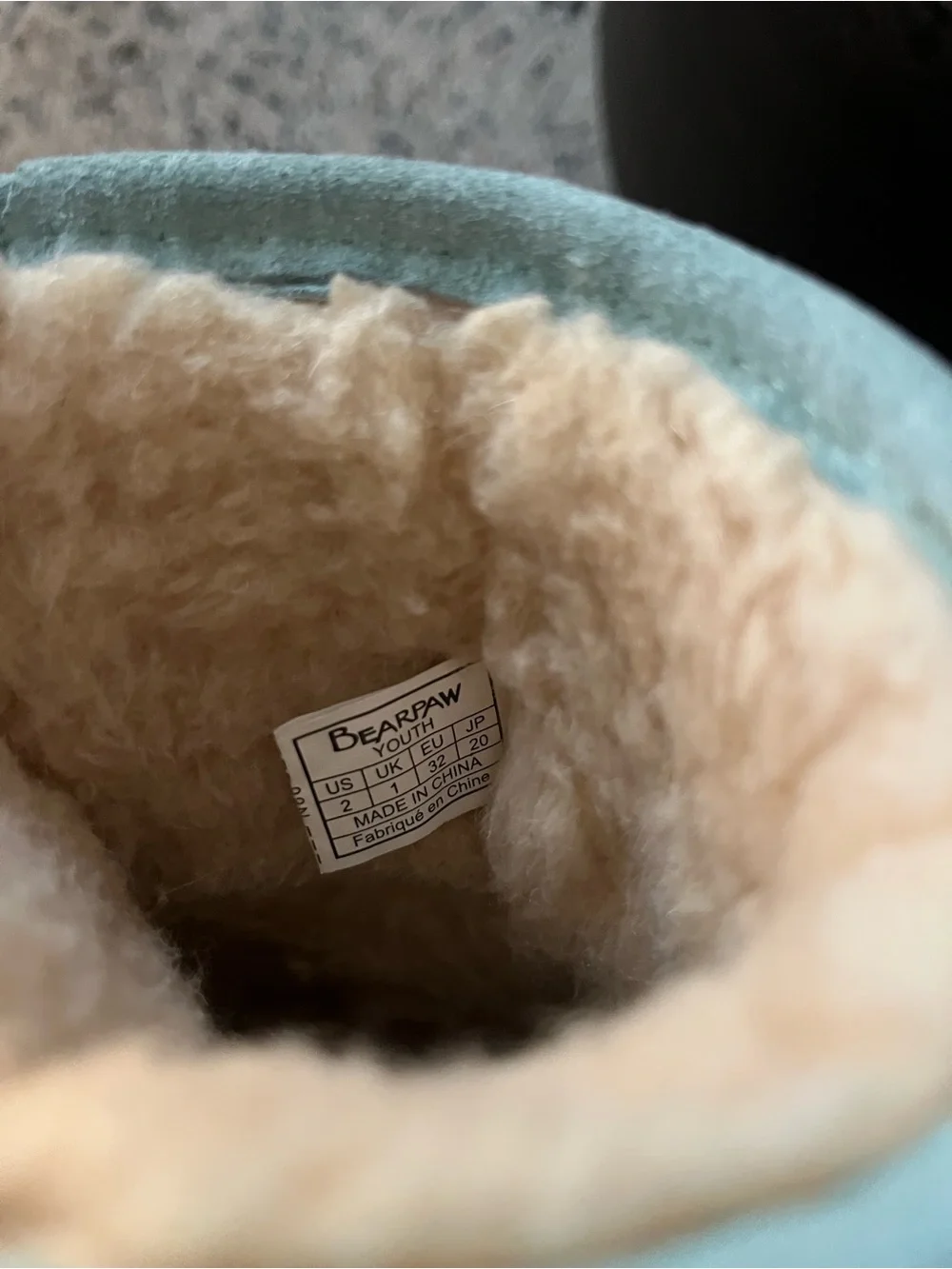 BearPaw Kids Mint Green Suede Shearling Boots - Size 2